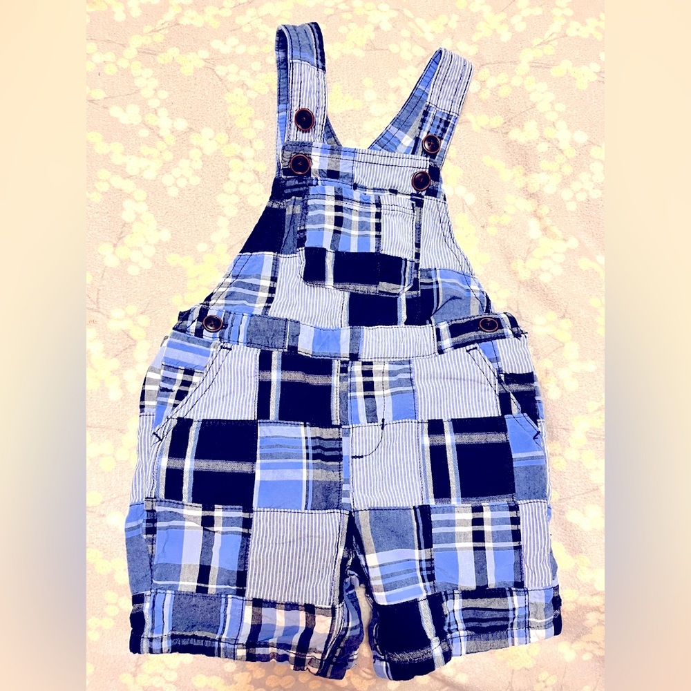 Gymboree Blue Plaid Patchwork Overalls
